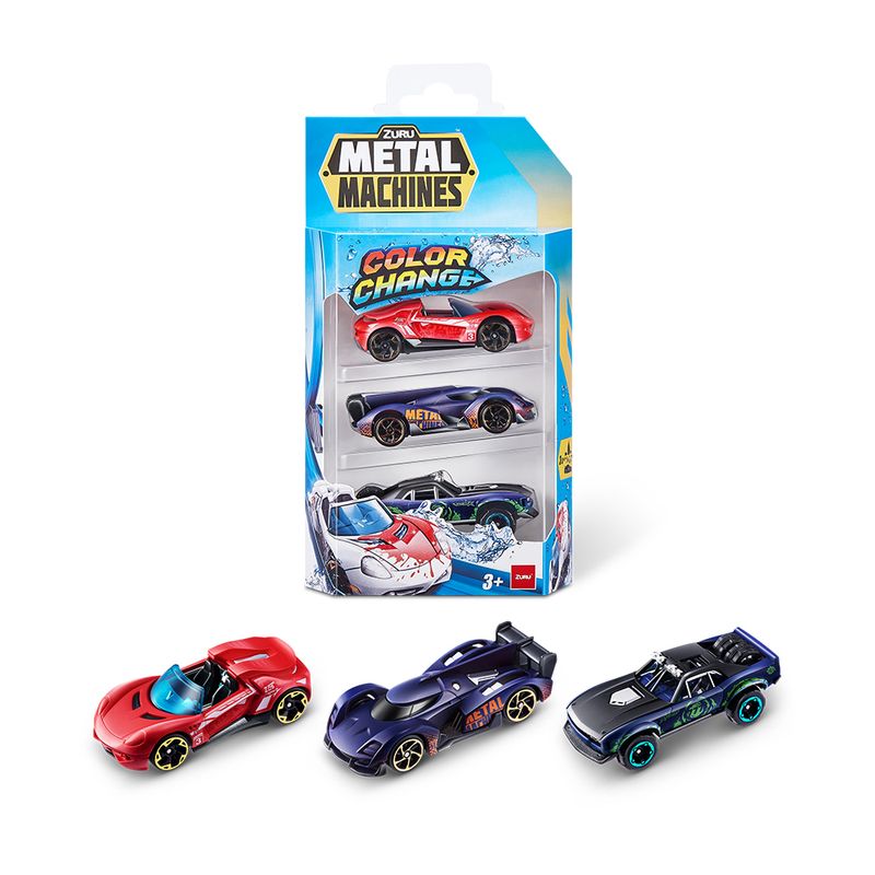 Kit com 3 Mini Carrinhos Die Cast Metal Machines Color Change 1:64