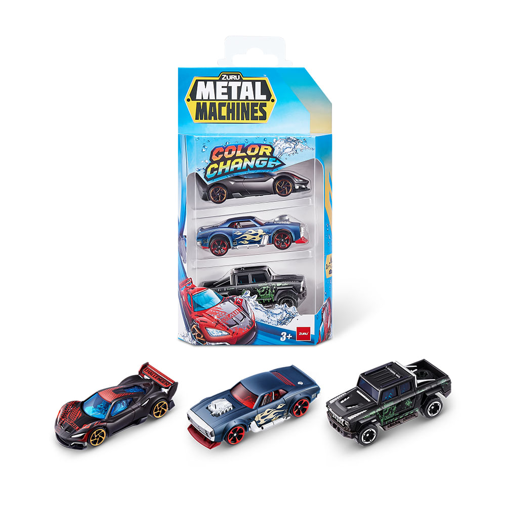 Kit com 3 Mini Carrinhos Die Cast Metal Machines Color Change