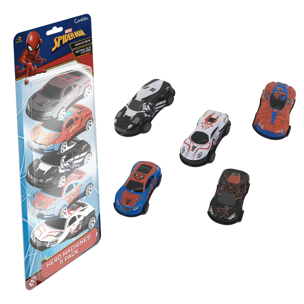 Kit Homem-Aranha - Laptop Infantil Bilíngue + 5 Mini Veiculos Pull Back