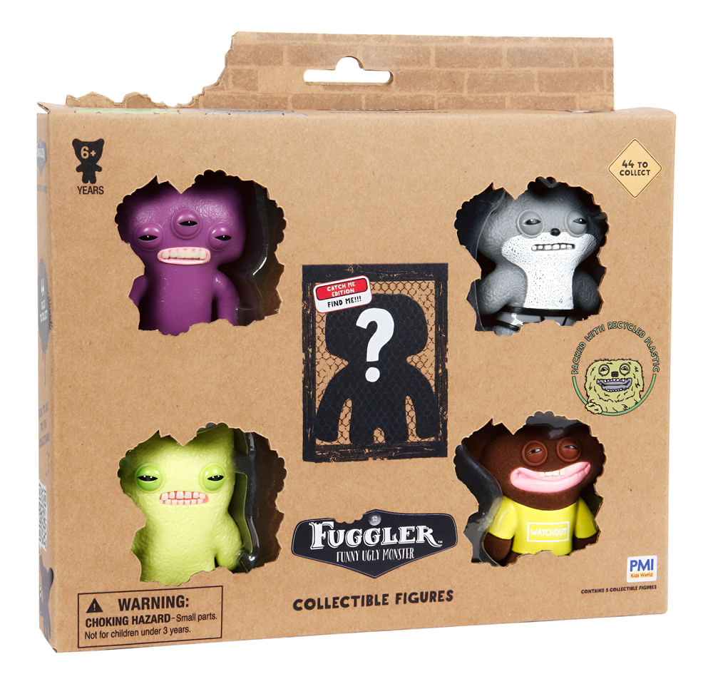 Kit 5 Bonecos Fuggler 6cm - Cinza, Roxo, Verde e Marrom